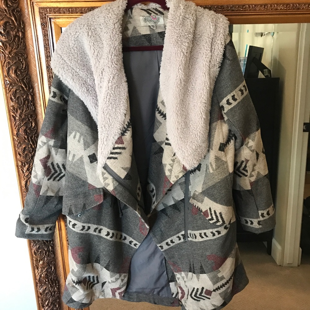 Oversized fuzzy pea coat with hood
